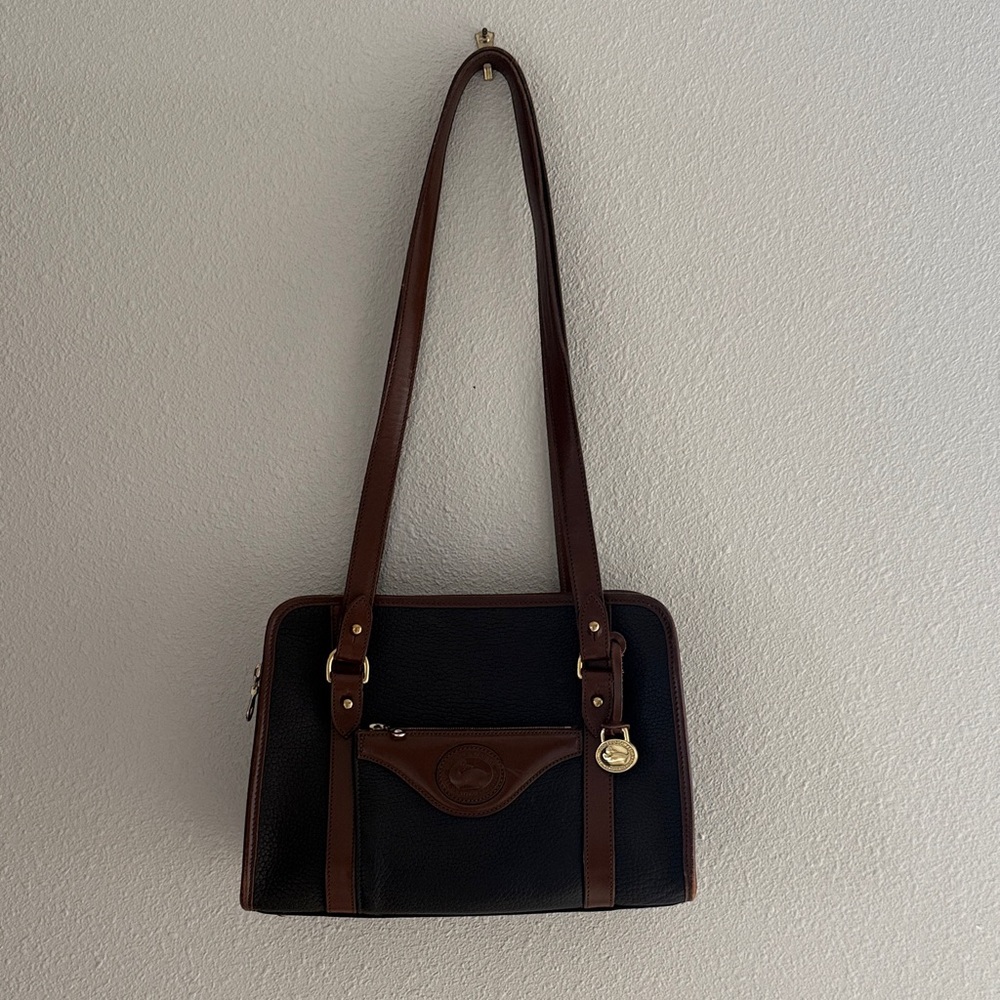 Dooney & Bourke Black and Brown Pebble Leather Shoulder Bag
